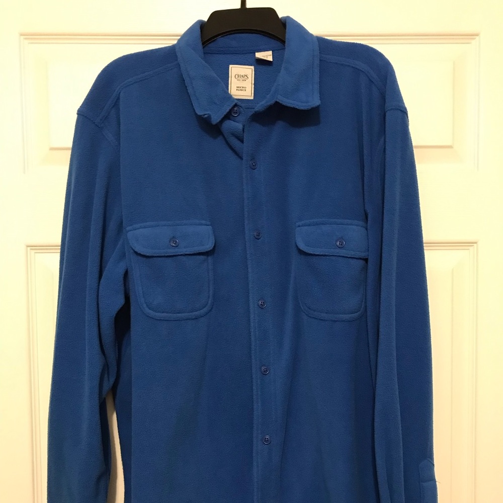 Chaps Men’s 2X Blue Microfleece Button Up Shirt Long Sleeve